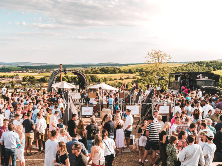 Komm näher! Naheweinfestival Rebenbeben/Komm näher! Naheweinfestival Rebenbeben 2019 auf dem Johannisberg in Wallhausen. Ausgelassene Stimmung. Fotograf: Daniel Keil